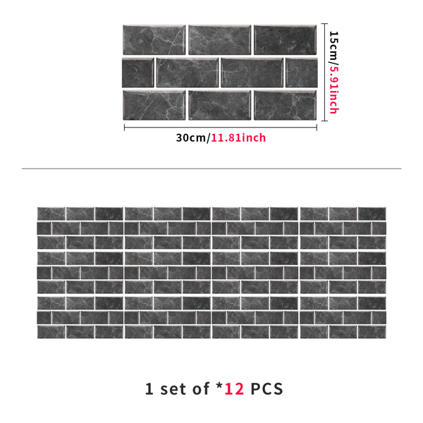 12 Pcs Dark Gray Peel and Stick Backsplash PVC Self-Adhesive Stone Marble Tile with Veined Veins, Glossy Finish Water Resistant for Kitchen, Bathroom, Laundry Room,Easy to Install, Home Decoration-2