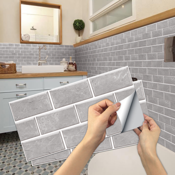 48 Pcs Grey Marble Pvc Wall Sticker Ceramic Tile Pasting Peel And Stick Wallpaper Self-Adhesive Water Resistant Oil-Proof Kitchen And Bathroom DIY Modern Style Wall Stickers Wall Decoration