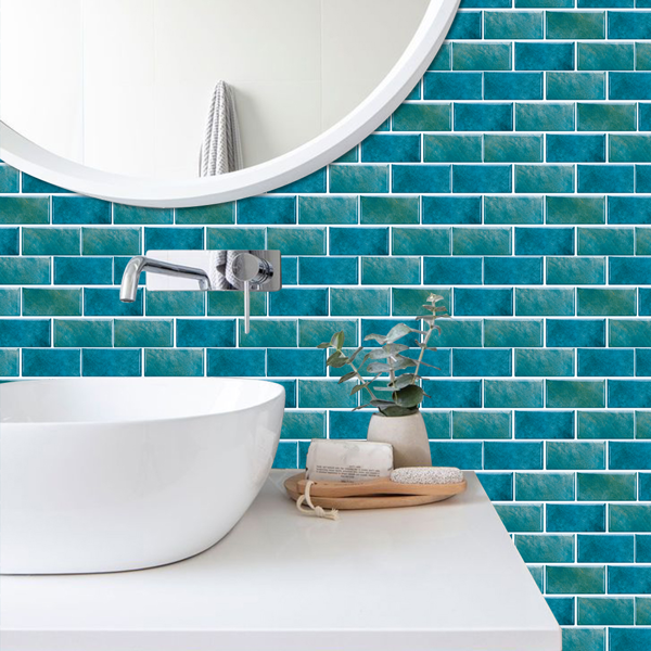 12 Pcs Marble Tile Wall Stickers Blue-Green Peel And Stick Wallpaper Water Resistant Self-Adhesive Wall Tile-Easy DIY Installation&Modern Aesthetic For Kitchen And Bathroom Wall Decoration&Renovation-4
