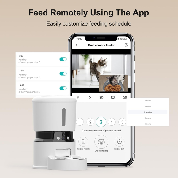 智能WiFi宠物喂食器 – 1080P双摄像头，夜视功能，语音控制，可编程定时器 – 白色-2