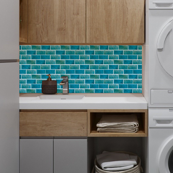 12 Pcs Marble Tile Wall Stickers Blue-Green Peel And Stick Wallpaper Water Resistant Self-Adhesive Wall Tile-Easy DIY Installation&Modern Aesthetic For Kitchen And Bathroom Wall Decoration&Renovation-9