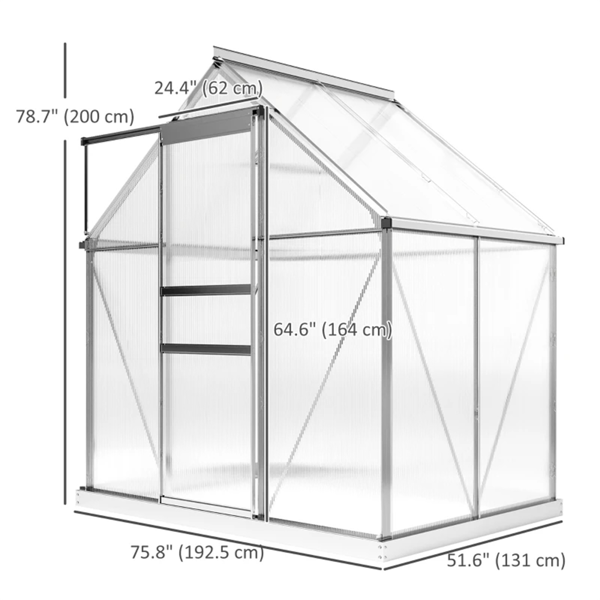 6'x 4'x 6.6'步入式温室，聚碳酸酯温室，带可调节屋顶通风口-2