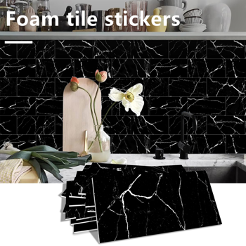 64 Pcs Black Marble Tile Wall Stickers Backsplash Tiles Peel And Stick For Kitchen Bathroom  PVC Thickened By Foam Interlayer, Self Adhesive  Waterproof Oil-Proof Wall Panels Easy Installtion