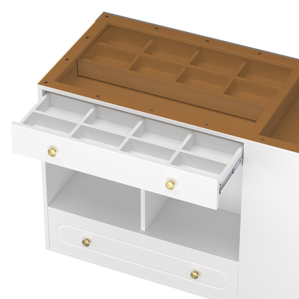 Closet Island with 6 Drawers, Wardrobe Armoire Bedroom Island with Glass Display Top and Open Shelves, Jewelry Storage Vanity Island with compartments, Walk-in Closet Island for Cloakroom, White-11