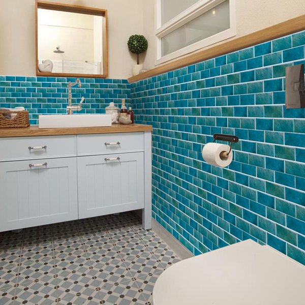 12 Pcs Marble Tile Wall Stickers Blue-Green Peel And Stick Wallpaper Water Resistant Self-Adhesive Wall Tile-Easy DIY Installation&Modern Aesthetic For Kitchen And Bathroom Wall Decoration&Renovation-7