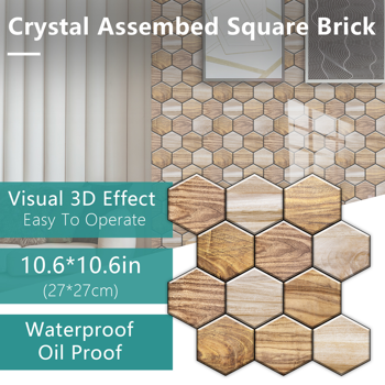 48 Pcs Hexagon Peel And Stick Backsplash Tile, Stick On Backsplash For Kitchen And Bathroom, Wood Texture PVC Waterproof Easy Installtion Self Adhesive Wall Stickers Smooth Cousin Easy To Clean