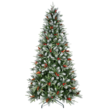 Artificial 4ft Green Christmas Tree with 747PE/PVC Mixed Branch Tips,Red fruit and Pine cone,Hinged Premium & Foldable Base for Indoor Holiday Decorating