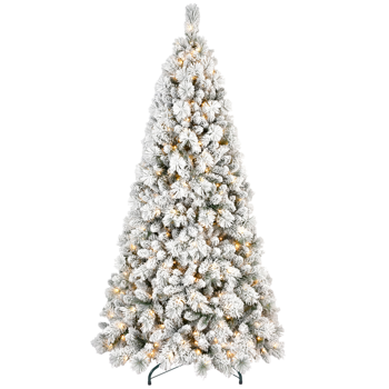 Artificial 5ft Flock LED-lit Christmas Tree with 518PVC/Hard Needle Mixed Branch Tips,Hinged Premium & Foldable Base for Indoor Holiday Decorating