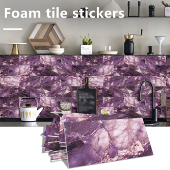 64 Pcs Peel And Stick Wallpaper Marble Wall Tiles,Waterproof Glossy Wall Stickers And Wall Panels Imitation Fantasy Purple Marble,Pvc Shower Wall Panels For Kitchen,Bathroom&Fireplace Home Decoration