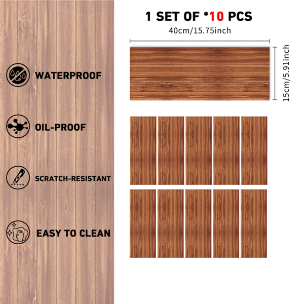 10 Pcs Self-Adhesive Wall And Floor Tiles PVC Wood Grain Peel And Stick Floor Stickers Removable Suitable For Bedroom Kitchen Office  Living Room Indoor Floors Ground Renovation, Home Decoration-2