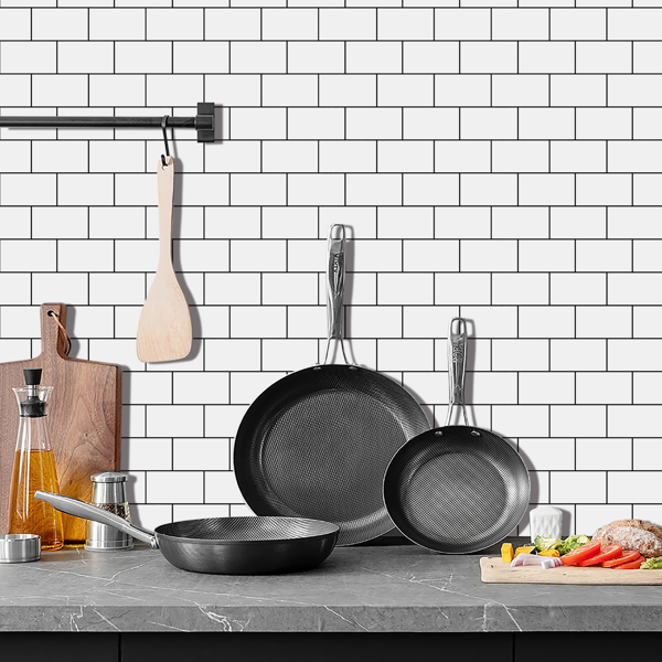 12 Pcs White Black Seam Peel And Stick Backsplash Kitchen Glossy PVC Backsplash Bathroom, Removable, Water Resistant Oil-Proof Self Adhesive Wall Stickers Home Decoration Wall Decoration Materials-7