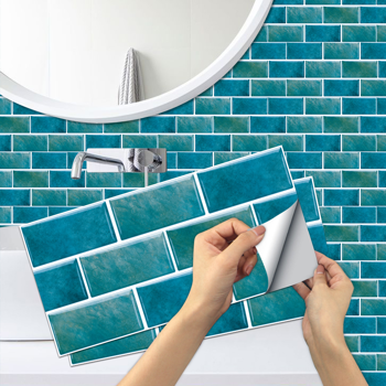 48 Pcs Marble Tile Wall Stickers Blue-Green Peel And Stick Wallpaper Water Resistant Self-Adhesive Wall Tile-Easy DIY Installation&Modern Aesthetic For Kitchen And Bathroom Wall Decoration&Renovation