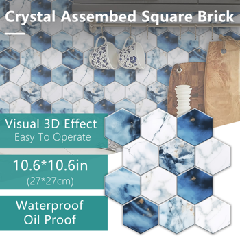48 Pcs Blue And White Marble Wall Stickers Transfer Can Be Cut At Will Peel And Stick Wallpaper Waterproof PVC Self Adhesive Wall Tile Stick On Tiles For Kitchen Bathroom Home Decoration