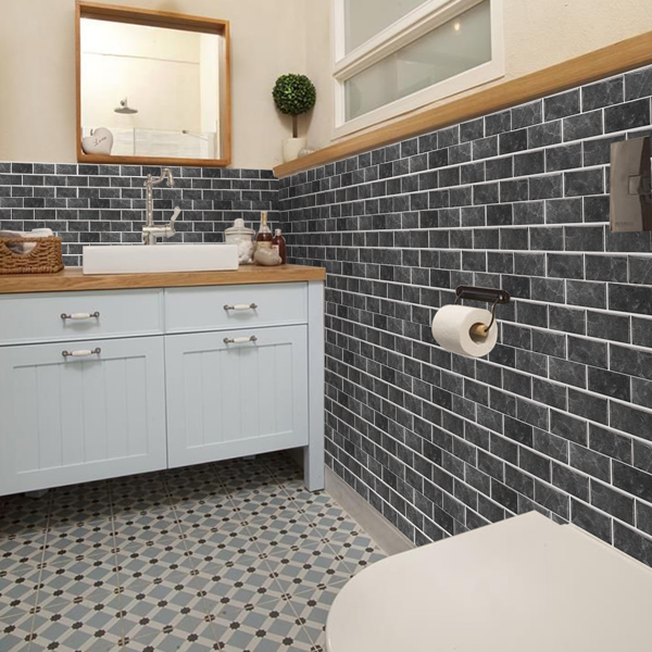 12 Pcs Dark Gray Peel and Stick Backsplash PVC Self-Adhesive Stone Marble Tile with Veined Veins, Glossy Finish Water Resistant for Kitchen, Bathroom, Laundry Room,Easy to Install, Home Decoration-11