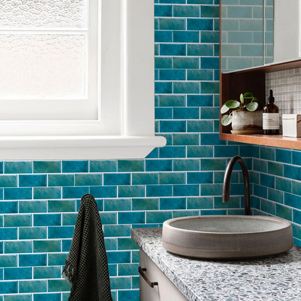 12 Pcs Marble Tile Wall Stickers Blue-Green Peel And Stick Wallpaper Water Resistant Self-Adhesive Wall Tile-Easy DIY Installation&Modern Aesthetic For Kitchen And Bathroom Wall Decoration&Renovation-5