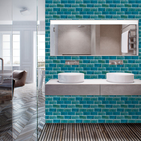 12 Pcs Marble Tile Wall Stickers Blue-Green Peel And Stick Wallpaper Water Resistant Self-Adhesive Wall Tile-Easy DIY Installation&Modern Aesthetic For Kitchen And Bathroom Wall Decoration&Renovation-8
