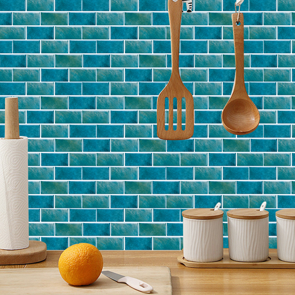12 Pcs Marble Tile Wall Stickers Blue-Green Peel And Stick Wallpaper Water Resistant Self-Adhesive Wall Tile-Easy DIY Installation&Modern Aesthetic For Kitchen And Bathroom Wall Decoration&Renovation-6