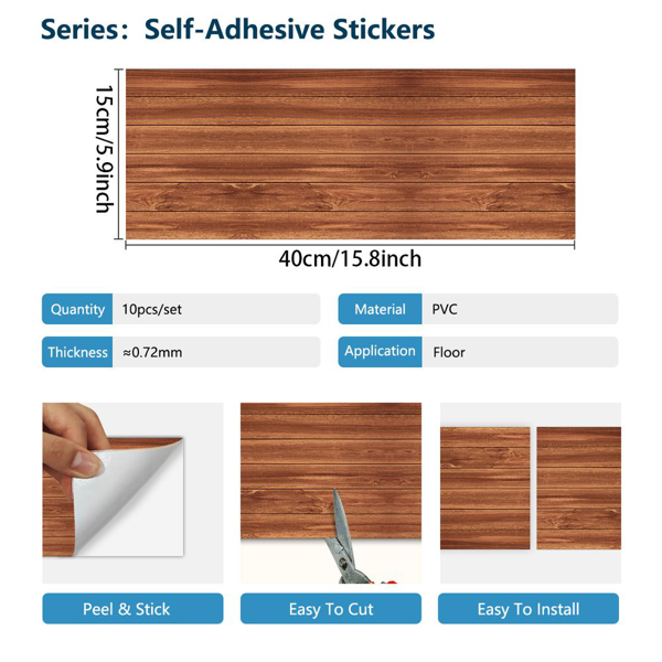 10 Pcs Self-Adhesive Wall And Floor Tiles PVC Wood Grain Peel And Stick Floor Stickers Removable Suitable For Bedroom Kitchen Office  Living Room Indoor Floors Ground Renovation, Home Decoration-3
