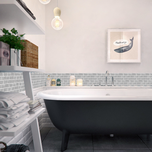 12 Pcs Grey Marble Pvc Wall Sticker Ceramic Tile Pasting Peel And Stick Wallpaper Self-Adhesive Water Resistant Oil-Proof Kitchen And Bathroom DIY Modern Style Wall Stickers Wall Decoration-8