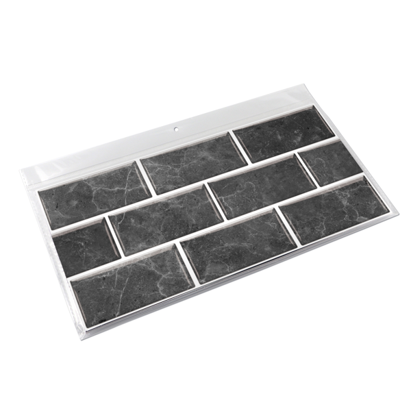 12 Pcs Dark Gray Peel and Stick Backsplash PVC Self-Adhesive Stone Marble Tile with Veined Veins, Glossy Finish Water Resistant for Kitchen, Bathroom, Laundry Room,Easy to Install, Home Decoration-12