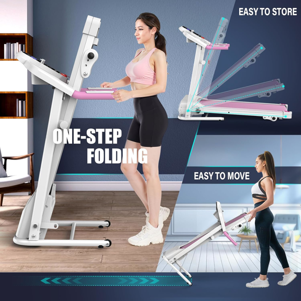 紧凑型折叠家用跑步机-2.5HP静音无刷电机，3级倾斜，7.5英里/小时，减震，节省空间设计，适合跑步、步行-小空间和家用跑步机-5