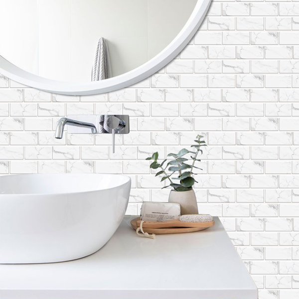 12 Pcs White Marble Look Peel And Stick Tile Backsplash Water Resistant Oil-Proof PVC Self Adhesive Tile Sticker For Kitchen Backsplash And Bathroom Contemporary Wall Design Interior Wall Decoration-4