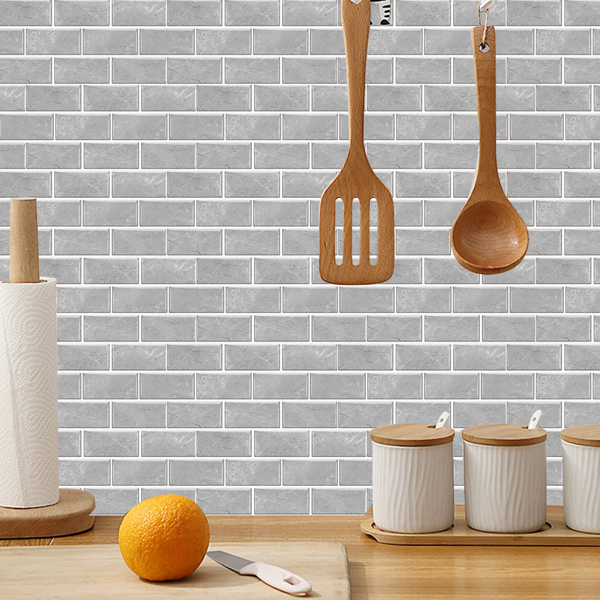 12 Pcs Grey Marble Pvc Wall Sticker Ceramic Tile Pasting Peel And Stick Wallpaper Self-Adhesive Water Resistant Oil-Proof Kitchen And Bathroom DIY Modern Style Wall Stickers Wall Decoration-10