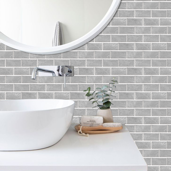 12 Pcs Grey Marble Pvc Wall Sticker Ceramic Tile Pasting Peel And Stick Wallpaper Self-Adhesive Water Resistant Oil-Proof Kitchen And Bathroom DIY Modern Style Wall Stickers Wall Decoration-4