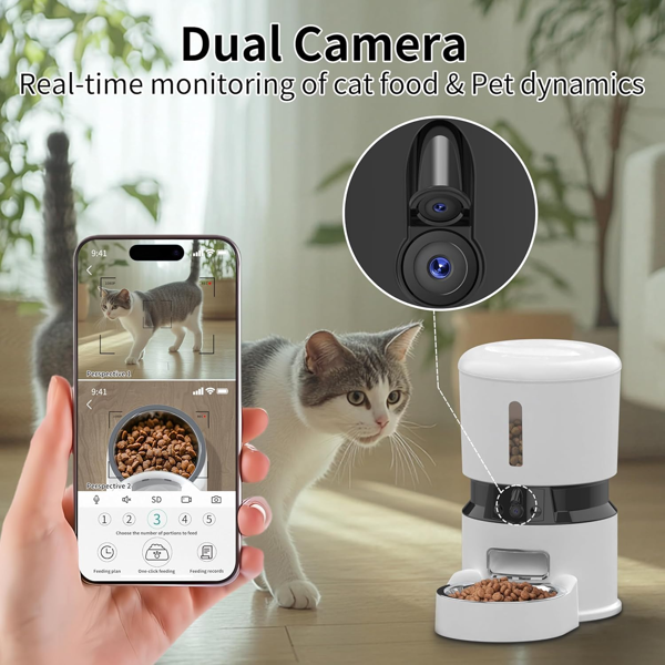 智能WiFi宠物喂食器 – 1080P双摄像头，夜视功能，语音控制，可编程定时器 – 白色-9