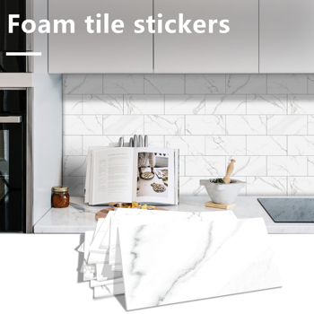64 Pcs White Marble Look Wall Stickers Peel And Stick Backsplash Waterproof PVC Composite Wall Tile Stick On Backsplash Tile For Kitchen Bathroom，Laundry Room Self-Adhesive Wall Renovation&Decoration