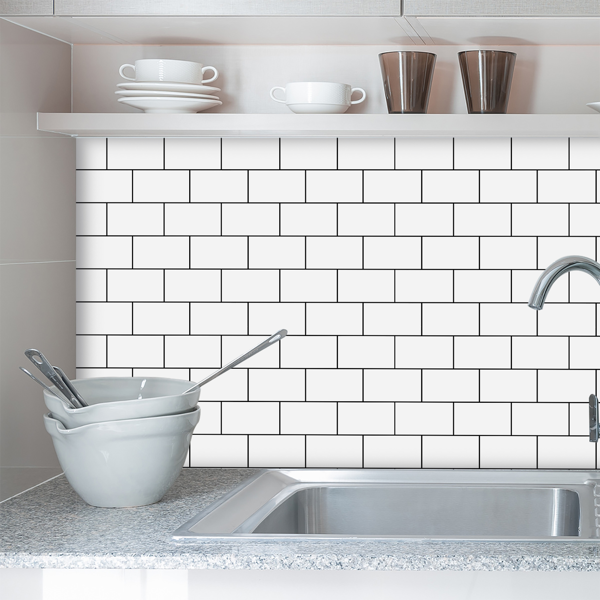12 Pcs White Black Seam Peel And Stick Backsplash Kitchen Glossy PVC Backsplash Bathroom, Removable, Water Resistant Oil-Proof Self Adhesive Wall Stickers Home Decoration Wall Decoration Materials-10